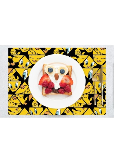 Tweety Face Kumaş Amerikan Servis 4'lü Set 35x50cm Warner Bros Lisanslı Ürün, Keten Kumaş Çok Renkli