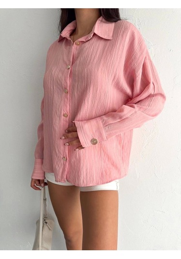 Çizgili Oversize Gömlek Pembe