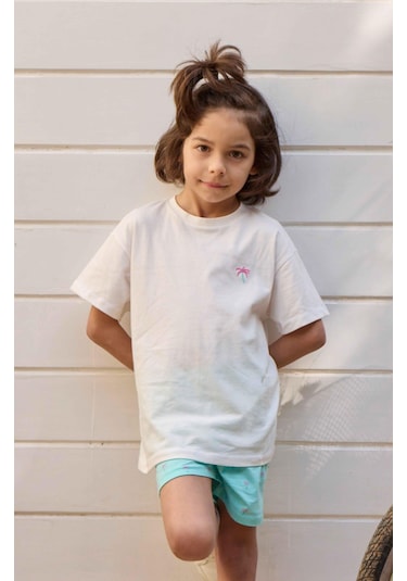 Luess Erkek Çocuk Pamuk Palmiye Baskı Alt Üst Takım-beyaz Beyaz