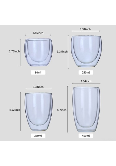 Xiyyadms 350ml Borosilikat Cam, Isı Dayanıklı Çift Duvarlı, Soğuk-ısıtma Saklar, Ev-ofis Restoran Kullanıma Uygun