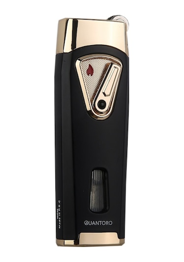 Quantoro Çift Torch Pürmüz Siyah-gold Metal Puro Çakmağı - Trz1055