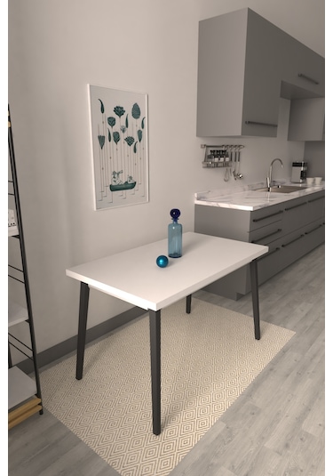 Vilinze Avanos Sabit Beyaz Siyah Mdf Mutfak Masası - 70x120 Cm