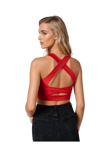 Terapi Men Kırmızı Sırt Detaylı Fitted/vücuda Oturan Kare Yaka Spor Bluz Kırmızı