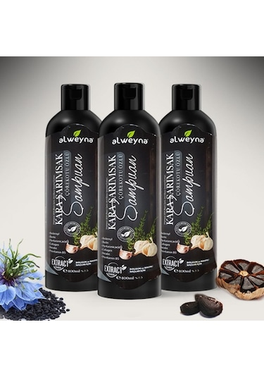 Alweyna Kara Sarımsak & Çörekotu Özlü Bitkisel Şampuan 3 x 400 ML