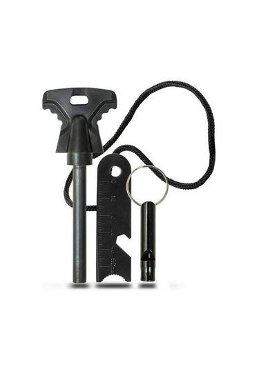 Ollevra Acil Durum Magnezyum Çubuk Çakmaktaşı Hayatta Kalma Ateş Başlatıcı Çakmak Kiti Düdük Hediyel Siyah