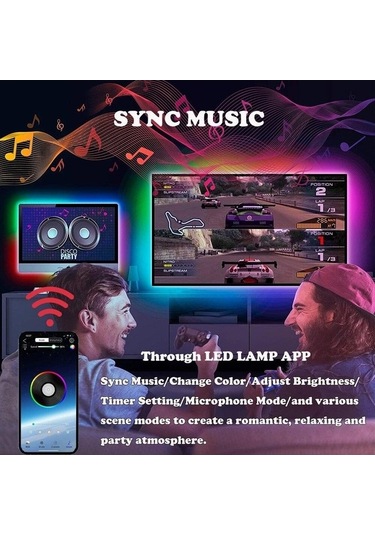 Novahub Usb 5v Rgb Led Şerit, Bluetooth Kontrolü, Esnek Led Lamba Bant, Rgb Tv Arka Işık, Masaüstü Dekorasyon Işıkları, 56897446 Siyah