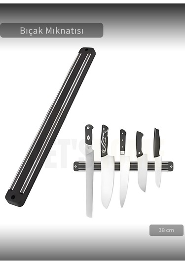 Bıçak Mıknatısı Askısı 38 Cm Kalın Duvar Standı Çelik Bıçak Tutucu siyah