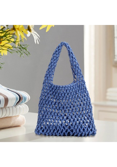 Suntek Omuz Çantası Saplı Çanta Plaj Tote Kadın Piknik Mavi Mavi