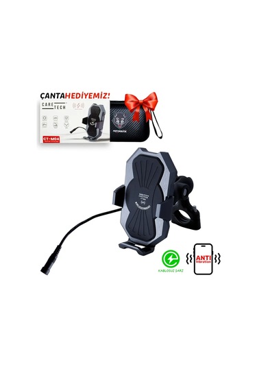 Ct-m04 Telefon Tutucu Titreşim Önleyici Modül Şarjlı Gidon Ayna Montaj Motosiklet Üniversal Siyah
