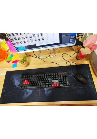 Primepickings Dünya Haritası Mouse Pad Kilidi Büyük Boy Kaymayan Kalınlaştırılmış Mouse Pad Oyun Klavyesi Pa
