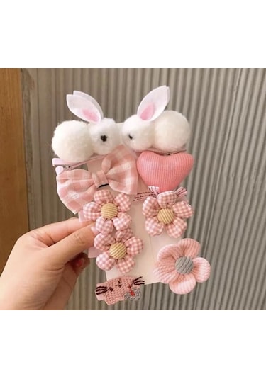 Batu Kız Bebek Ve Çocuk Tavşan Figürlü Toka Seti Beyaz