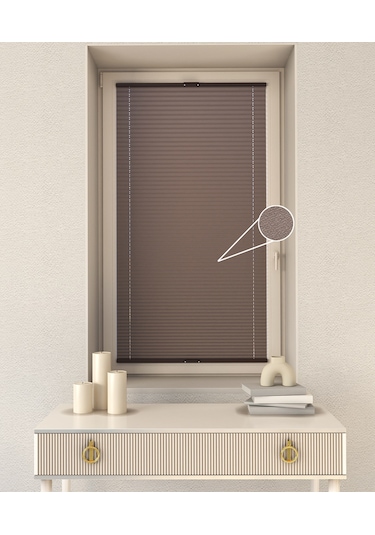 Kahverengi Plise Katlanır Cam Balkon Perdesi - Ofis Perdesi - Mutfak Perdesi - Salon Perdesi - Kahverengi