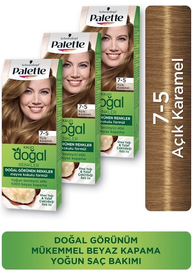 Palette Kalıcı Doğal Renkler Saç Boyası 7 - 5 Açık Karamel X 3 Ade