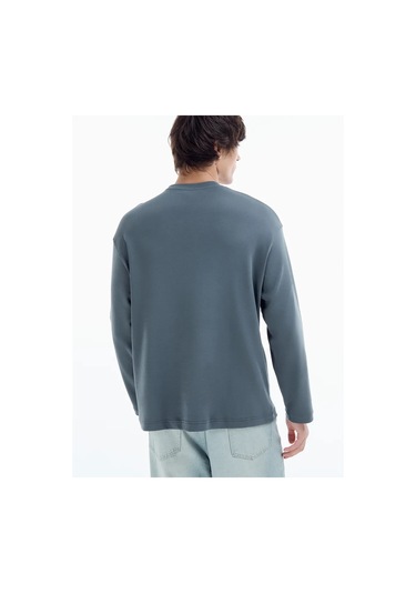 Tvoe Antik Heykel Baskılı Oversize Uzun Kollu Erkek Tişört 479789516 Koyu Gri