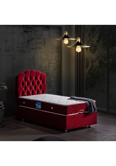 Setaymobilya Baza, Zümrüt Bordo Tek Kişilik Baza + Başlık + Orthosoft Yatak