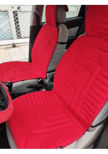 2,li Oto Koltuk Kılıfı Minder Alkantra Kumaş Kırmızı Renk Slikon Direksiyon Kılıfı