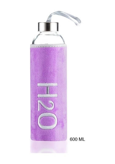 H2o Kadife Kılıflı Cam Matara 600 Ml - Renk Seçenekli Mor