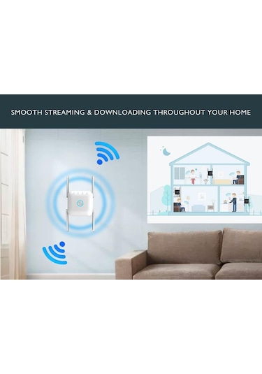 Teltree İngiliz Standardı 1200m Çift Frekanslı 2.4ghz & 5.8ghz Kablosuz Ağ Repeateri - 4 Antenli Sinyal Güçlendirici
