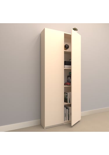 Rafkestir Asya Suntalam Kitaplık ( 80 X 180 Cm ) - Kapaklı Krem ( Mat )