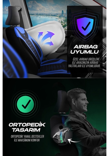 Panda Bakü Serısı Keten Kumaş Oto Koltuk Kılıfı - Tam Set