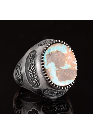 Gerçek Doğal Arizona Turkuaz Taş Yüzük, Erkek Yüzüğü, 925 Ayar Gümüş Yüzük Gümüş