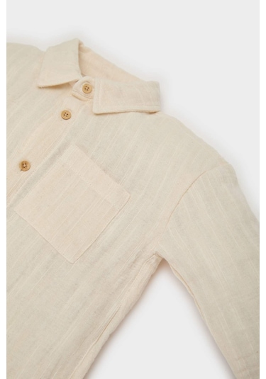 DeFacto Erkek Bebek 2'li Takım Uzun Kollu Gömlek Beli Lastikli Pantolon E5317A525SPER98 Ekru