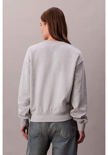 Kadın Rahat Kalıp Bisiklet Yaka Sweatshirt - Gri Melanj History Grey Heather