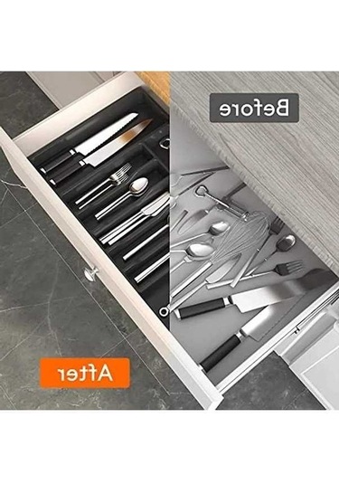 Pazly Genişletilebilir Gri Mutfak Plastik Çekmece Organizatörü, 33x38x5cm, Çatal Kaşık Bölücü Gri