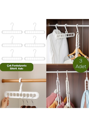 Porsima Org-250 6 Adet Çok Fonksiyonlu Dolap Içi Düzenleyici Organizer Sihirli Askı Tişört Gömlek Elbise Askısı Beyaz