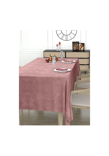 Daily Series Kadife Dokulu Buğulu Gül Rengi Masa Örtüsü Buğulu Gül