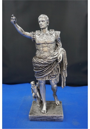 Sezar Augustus Roma İmparatoru Heykeli - 33 Cm Dekoratif Biblo, Ev & Ofis Hediyelik Aksesuar Gümüş