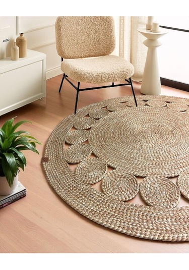1 Adet Yuvarlak Parçalı Jüt Görünümlü Kilim 100 Cm Kahverengi