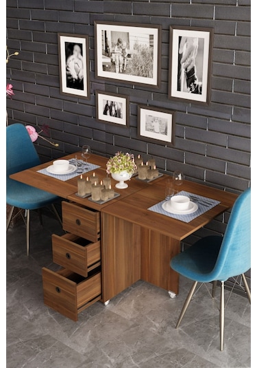 Dekorfim DF01107BR Pratik Katlanır Masa Mutfak ve Yemek Masası