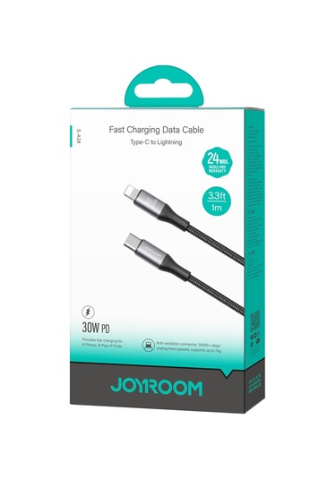 Joyroom S-a28 Flaş Serisi 60w 480mbps Hızlı Şarj Veri Kablosu, Type-c - 8 Pin Kablo, Uzunluk: 1m Siyah