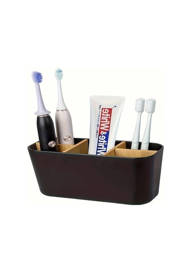 Cordial Siyah 5 Yuvalı Bambu Diş Fırçası Tutucu, Elektrikli Fırça Ve Macun Askılı Banyo Aksesuarı Siyah