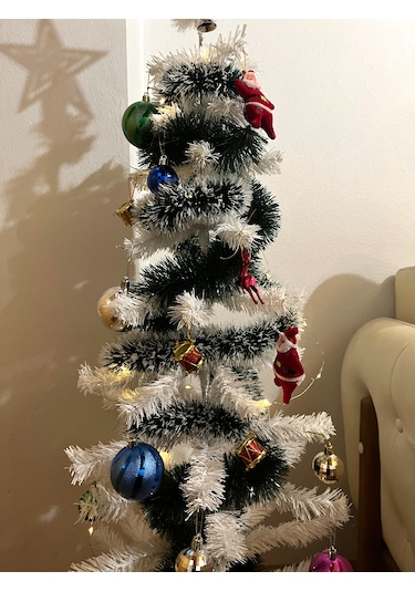 120 Cm Beyaz Yılbaşı Çam Ağacı Seti Süs+led Işık+tepelik