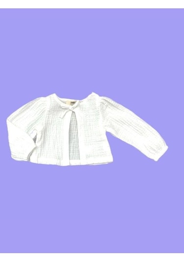 Çikoby Kız Bebek Müslin Kumaş Hırkalı Elbise Takım-15682 Ekru