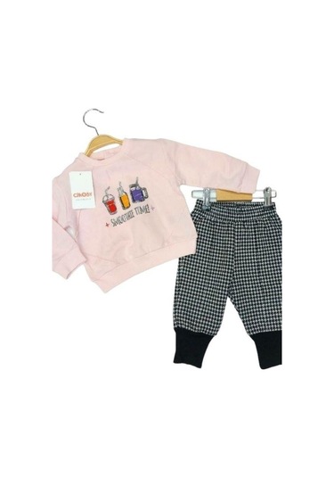 Kız Bebek Smoothie Sweat Pitikare Pantolonlu Takım-13579 Pudra