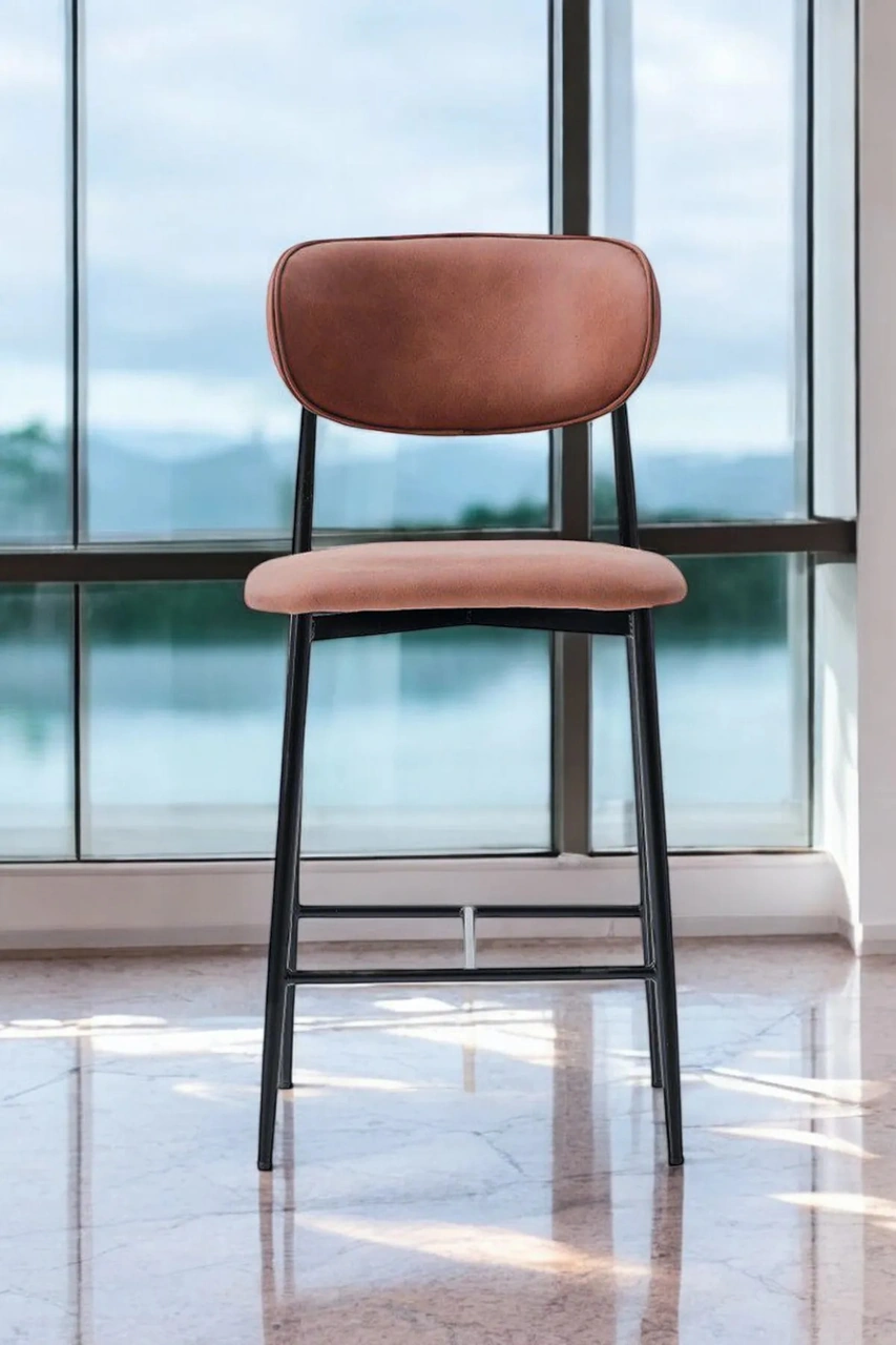 Dengema Laila 1 Adet 65 Cm Ada Mutfak Bar Sandalyesi Kiremit Renkli Kumaş Siyah Metal Ayak Kremit - Siyah