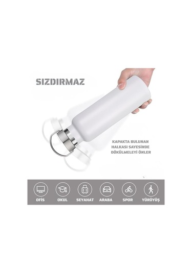 750 Ml Paslanmaz Çelik Tutacaklı Termos Matara -vakumlu Sızdırmaz Beyaz
