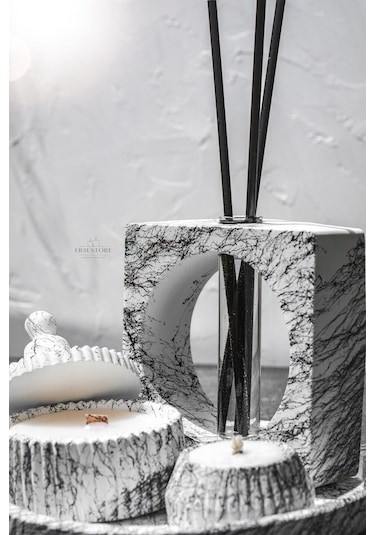 Mermer Desen Tasarım Kokulu Soya Mum, Vazo, Tealightlık, Tepsi Ve 001