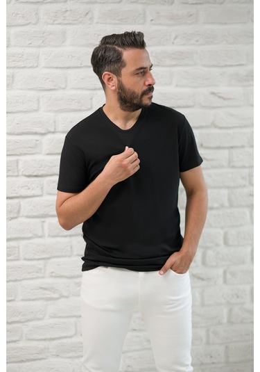 Paul Martin Slimfit Fit Bisiklet Yaka Rayon Kumaş Full Likralı T-shirt Siyah