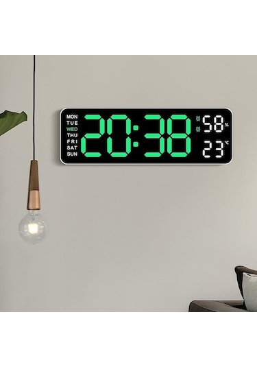 Artfulabode Otomatik Nem Sıcaklık Saati Mavi Led Kısılabilir 9 İnç Hafta Fonksiyonu Dijital Çalar Geniş Ekran 12/24h Beyaz - Mavi