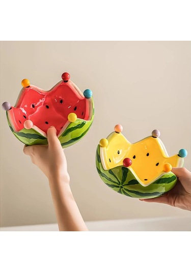 Honeybeeshop Kırmızı İçli Karpuz Kasesi 6 Çatal Ve Paslanmaz Desert Cocktail Kaşıkları Seti Kırmızı Dolgu Karpuz Kasesi