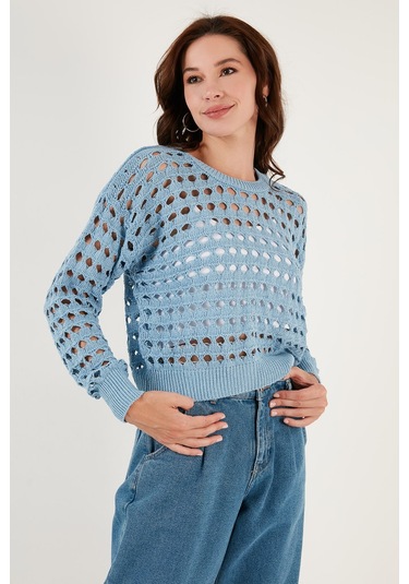 Lela Ajurlu Triko Örme Bayan Kazak 6071533 Mavi