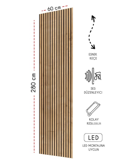 Mdf Akustik Duvar Ve Tavan Kaplama Paneli 60 x 275 CM - Safir Meşe