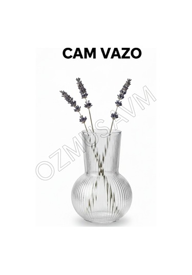 Cam Dekoratif Vazo 17 Cm Modern Çizgili Tasarım Şeffaf