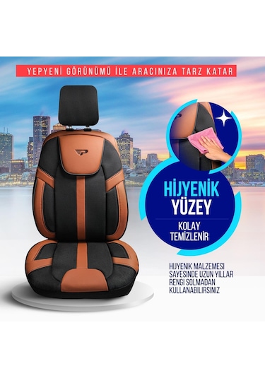 Panda Kapadokya Serisi Jakar Kumaş Oto Koltuk Kılıfı Tam Set Siyah - Taba