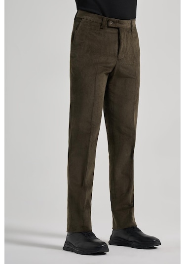 Koyu Haki Pamuklu Yandan Cepli Comfort Fit Kadife Pantolon 1003245160 Koyu Haki