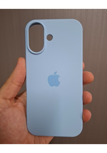 İphone 17 Uyumlu Logolu İçi Kadife Silikon Lansman Kılıf Bebe Mavi